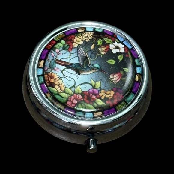 Unbranded Other - Cute Hummingbird Portable Round Metal Pill Organizer Case